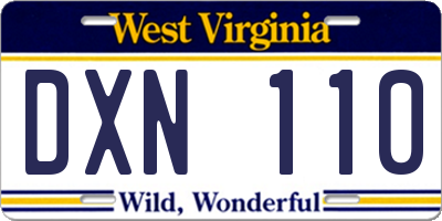 WV license plate DXN110