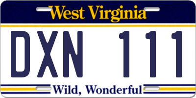 WV license plate DXN111