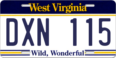 WV license plate DXN115