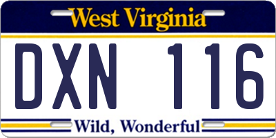 WV license plate DXN116