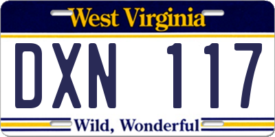 WV license plate DXN117