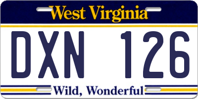 WV license plate DXN126
