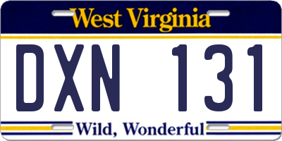 WV license plate DXN131