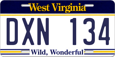WV license plate DXN134