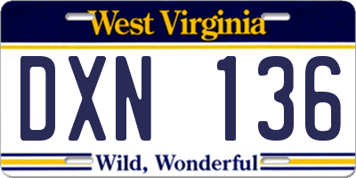WV license plate DXN136