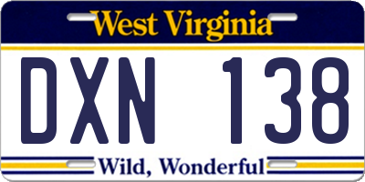 WV license plate DXN138
