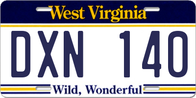 WV license plate DXN140