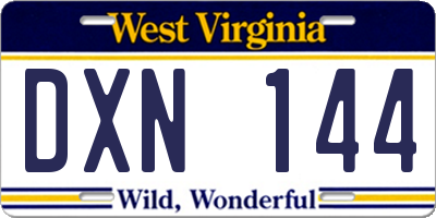 WV license plate DXN144