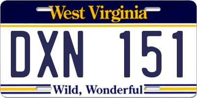 WV license plate DXN151
