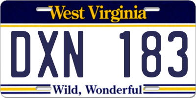 WV license plate DXN183