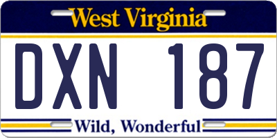 WV license plate DXN187