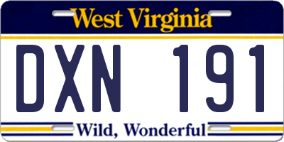 WV license plate DXN191