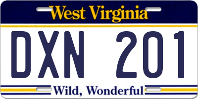 WV license plate DXN201
