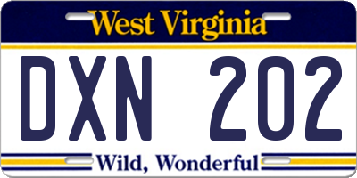 WV license plate DXN202