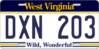 WV license plate DXN203