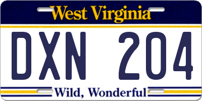 WV license plate DXN204