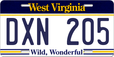 WV license plate DXN205