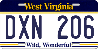 WV license plate DXN206