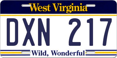WV license plate DXN217