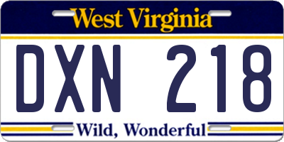 WV license plate DXN218