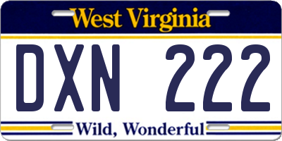 WV license plate DXN222