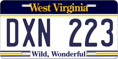 WV license plate DXN223