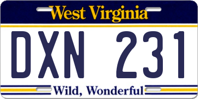 WV license plate DXN231