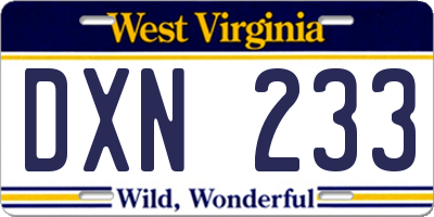 WV license plate DXN233