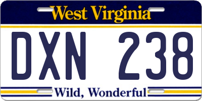 WV license plate DXN238