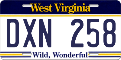 WV license plate DXN258