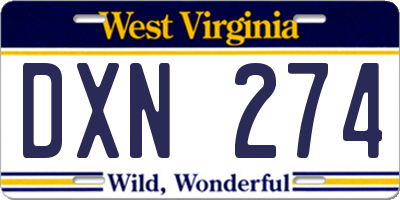WV license plate DXN274