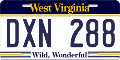 WV license plate DXN288