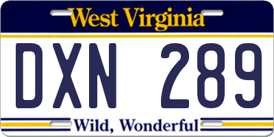 WV license plate DXN289