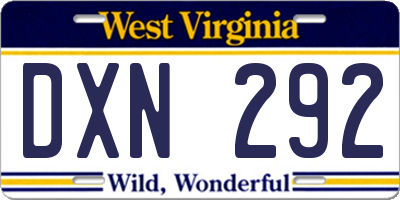 WV license plate DXN292