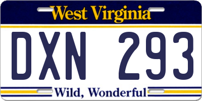 WV license plate DXN293