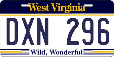 WV license plate DXN296