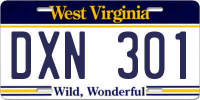 WV license plate DXN301