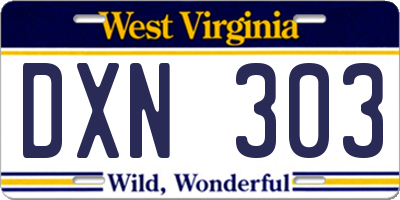 WV license plate DXN303