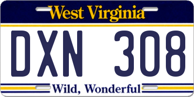 WV license plate DXN308