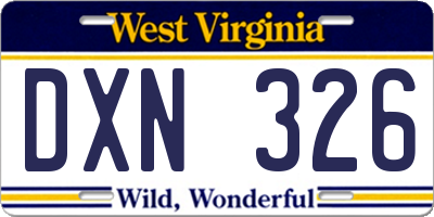WV license plate DXN326