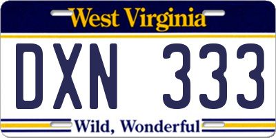 WV license plate DXN333
