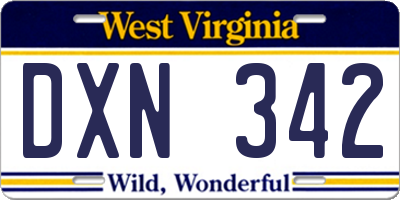 WV license plate DXN342