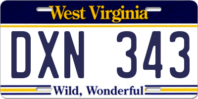 WV license plate DXN343