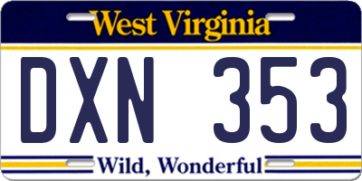 WV license plate DXN353