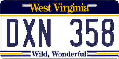 WV license plate DXN358