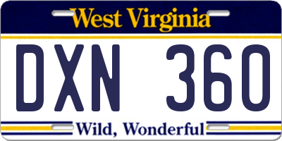 WV license plate DXN360
