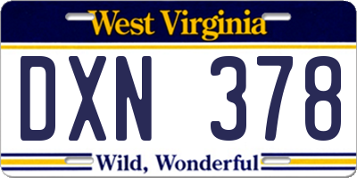 WV license plate DXN378