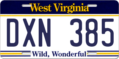 WV license plate DXN385
