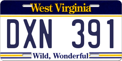 WV license plate DXN391