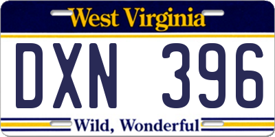 WV license plate DXN396